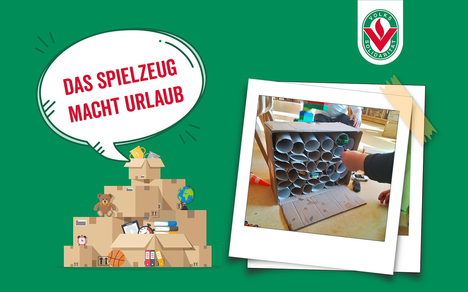 In unserer Kita "Spiel(T)Raum" wurden die Kinder in einer spielzeugfreien Zeit mit Kartons kreativ. Die Kinder haben ihre Werke anschließend auch wieder mit Spielzeug genutzt, wie hier auf dem Bild in einer Kartongarage (Bild mit Grafik von stock.adobe.com - EAKEAK und Foto von Nancy Pökel).