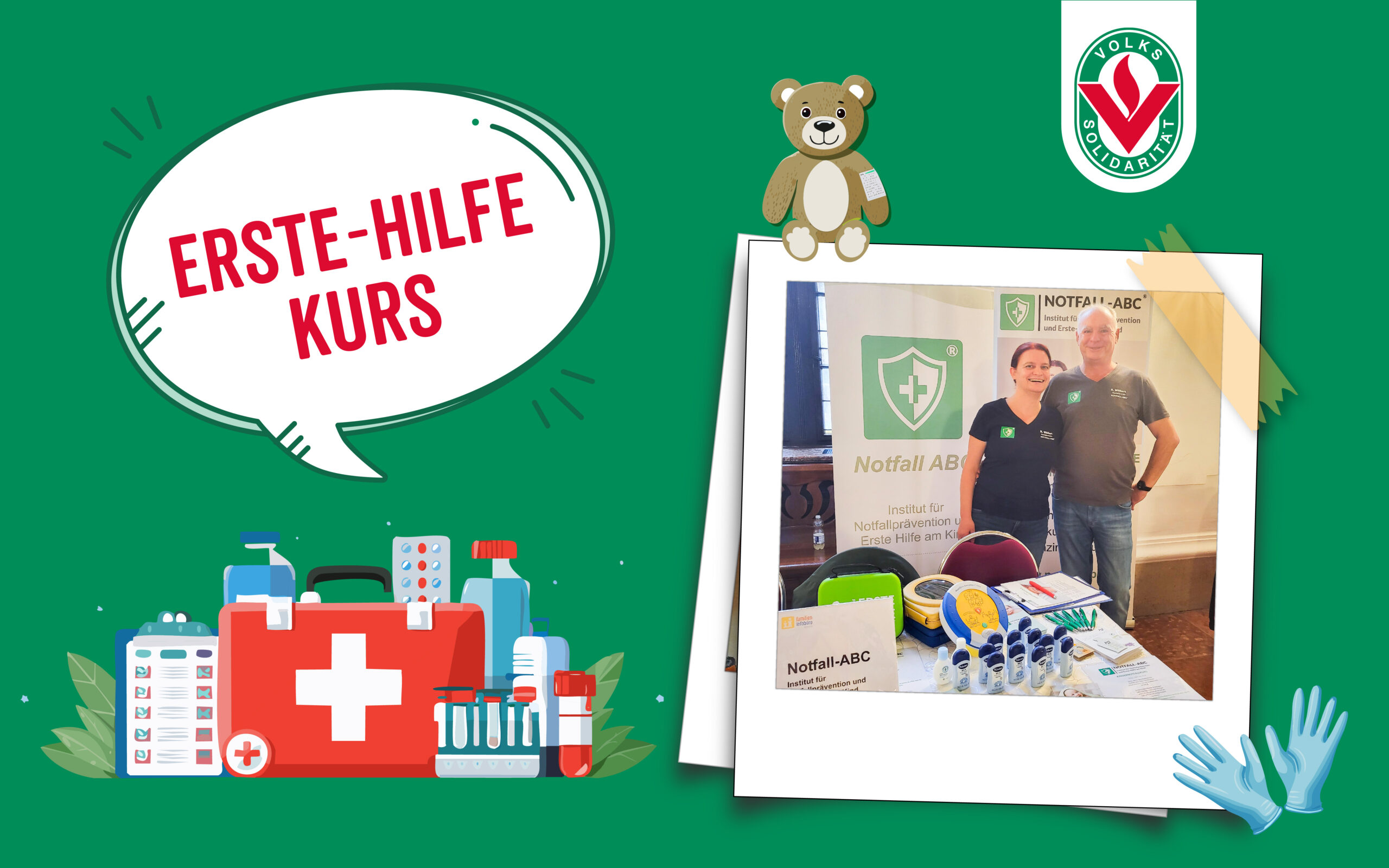 Die Eltern der Kita-Kinder lernen Erste-Hilfe-Maßnahmen (Foto: Nadja Wöllert, Collage mit KI generierten Grafiken)